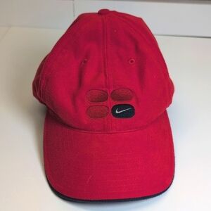 Nike VTG Y2K Adjustable Red Suede Hat With Bubble Swoosh Logo EUC